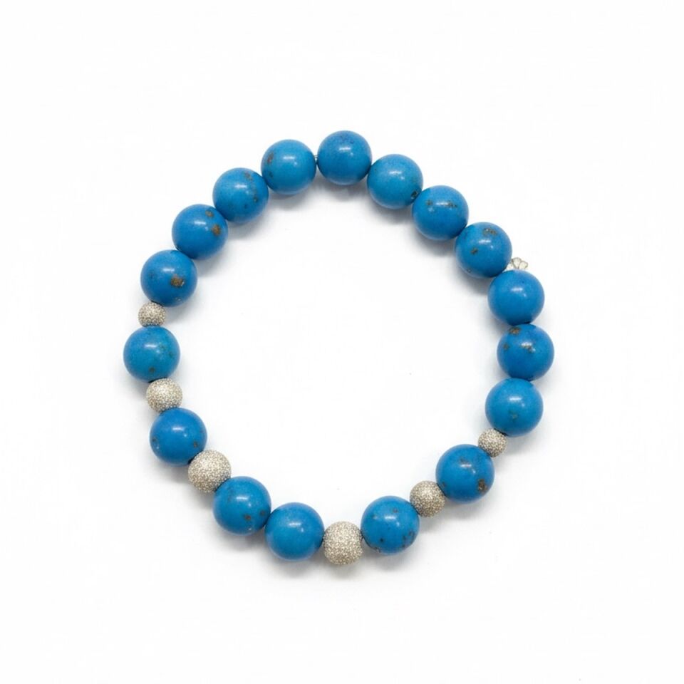 925 AYAR GÜMÜŞ OBJELİ TURKUAZ TAŞLI ESNEK BİLEKLİK