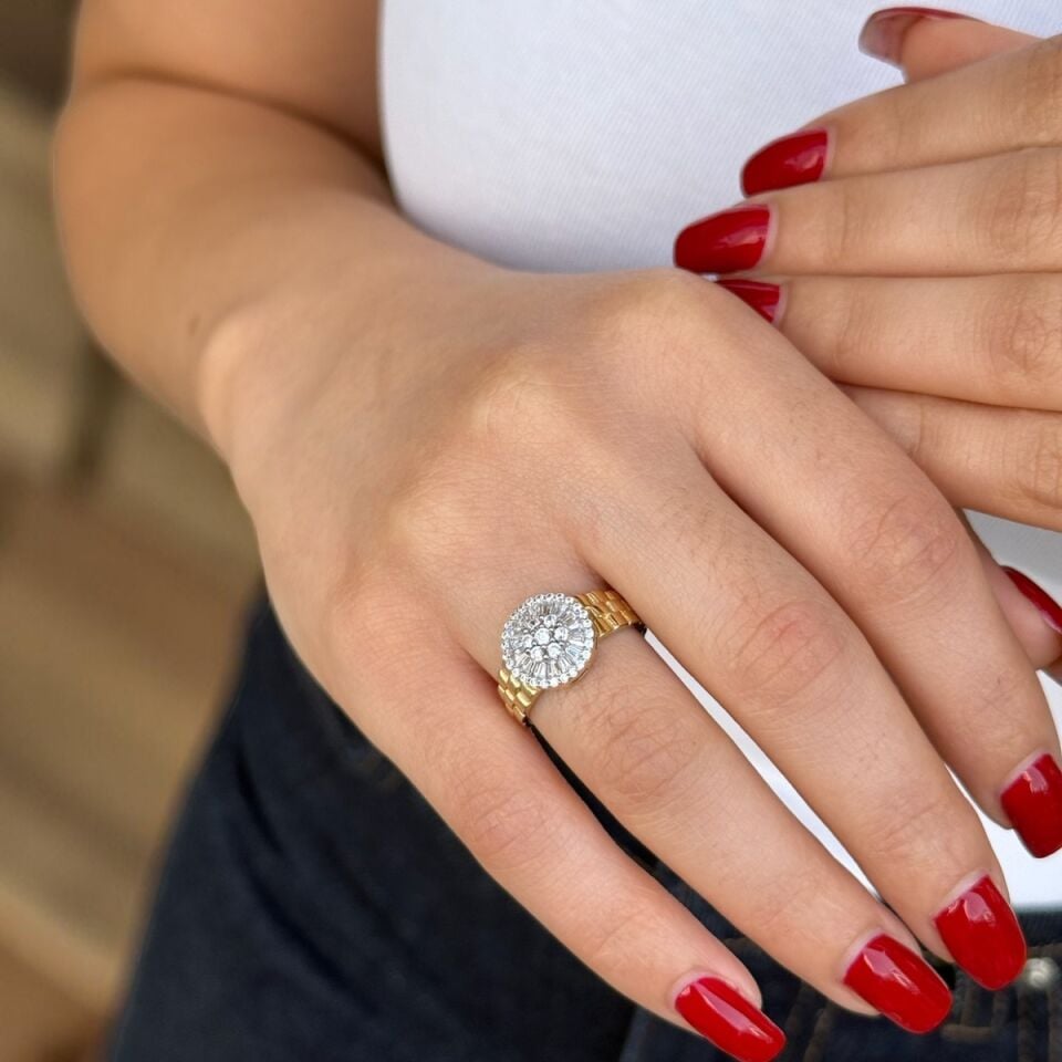 14 AYAR İTALYAN TASARIM BAGET TAŞLI ALTIN YÜZÜK