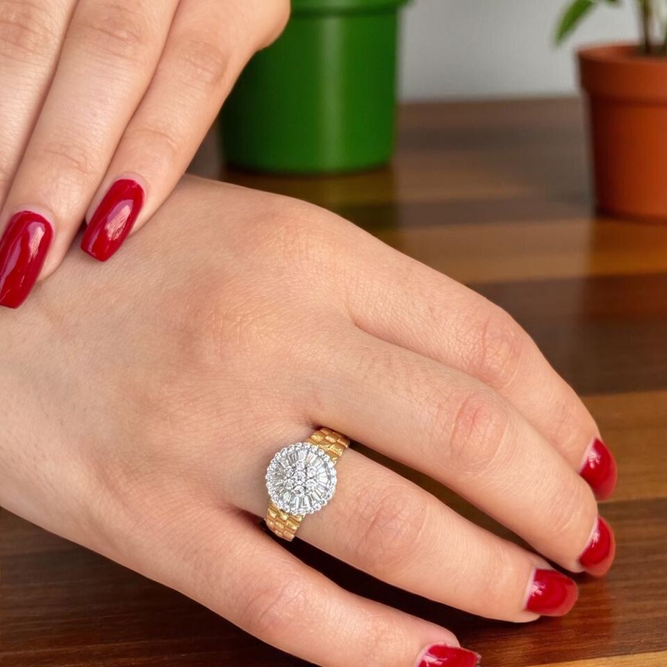 14 AYAR İTALYAN TASARIM BAGET TAŞLI ALTIN YÜZÜK