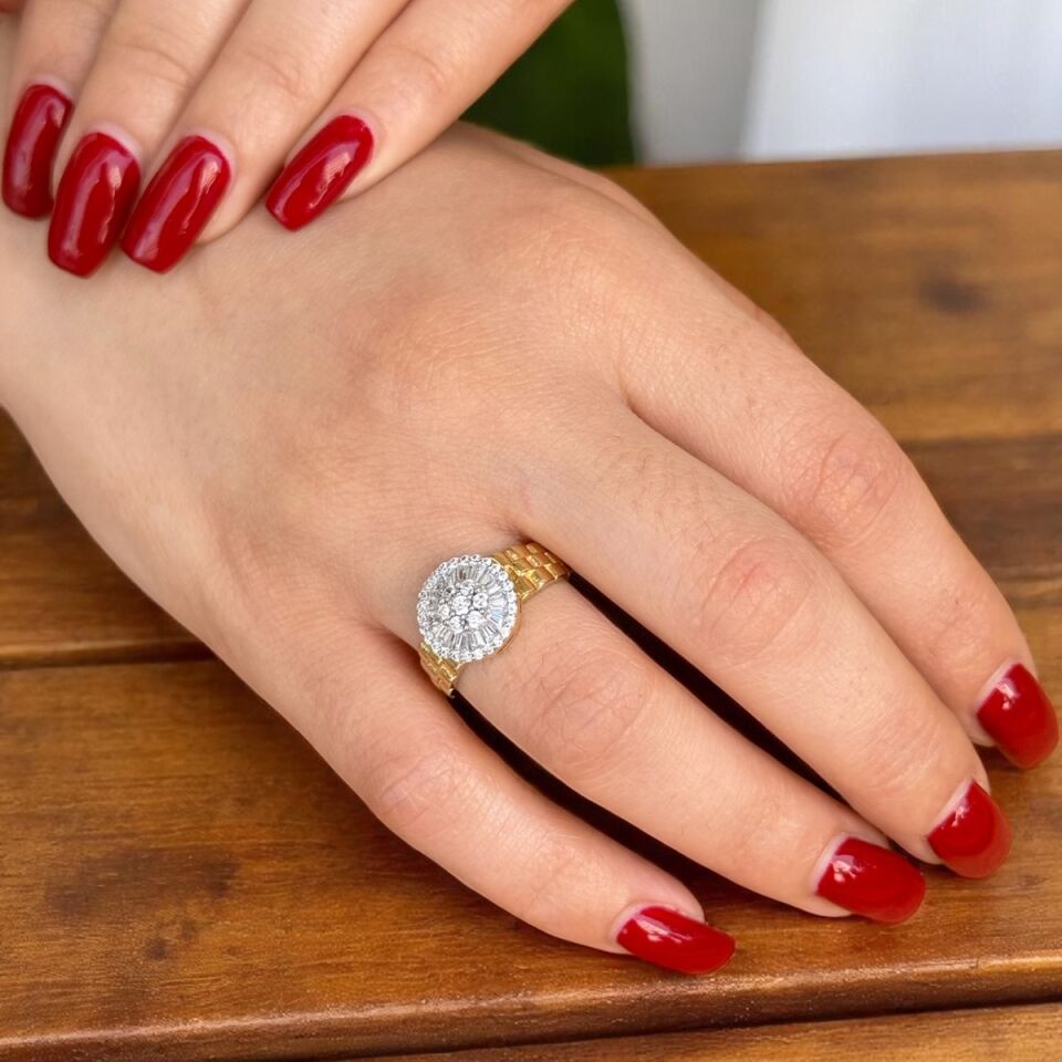 14 AYAR İTALYAN TASARIM BAGET TAŞLI ALTIN YÜZÜK