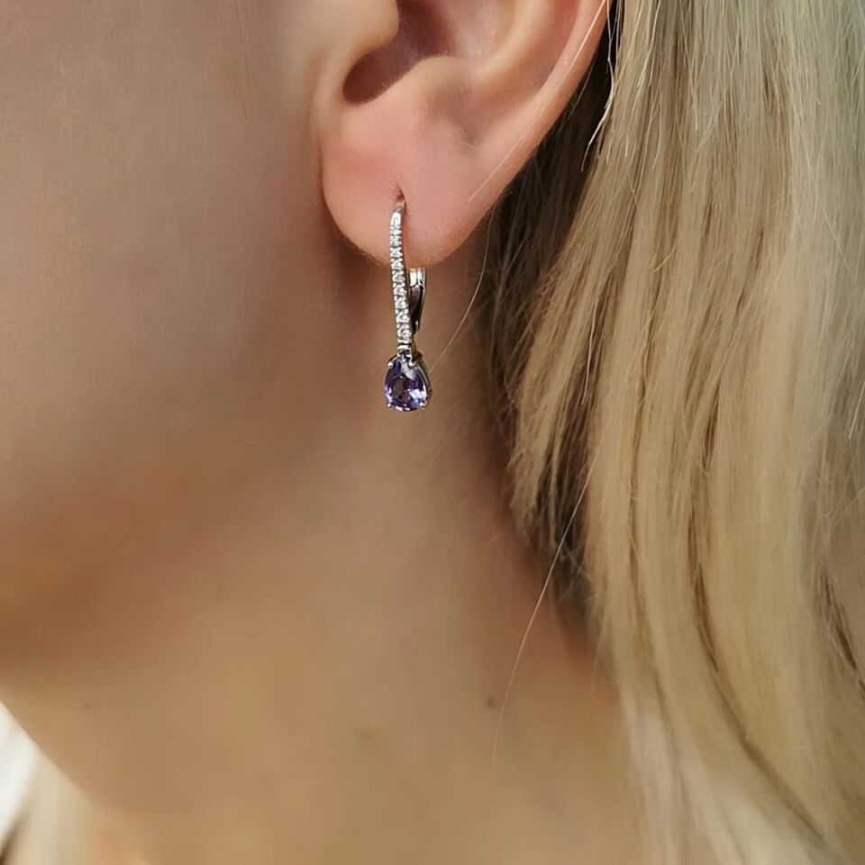 14 AYAR 1,59 CT TANZANİTE TAŞLI 0,13 CT PIRLANTA TAŞLI ÖZEL TASARIM KÜPE
