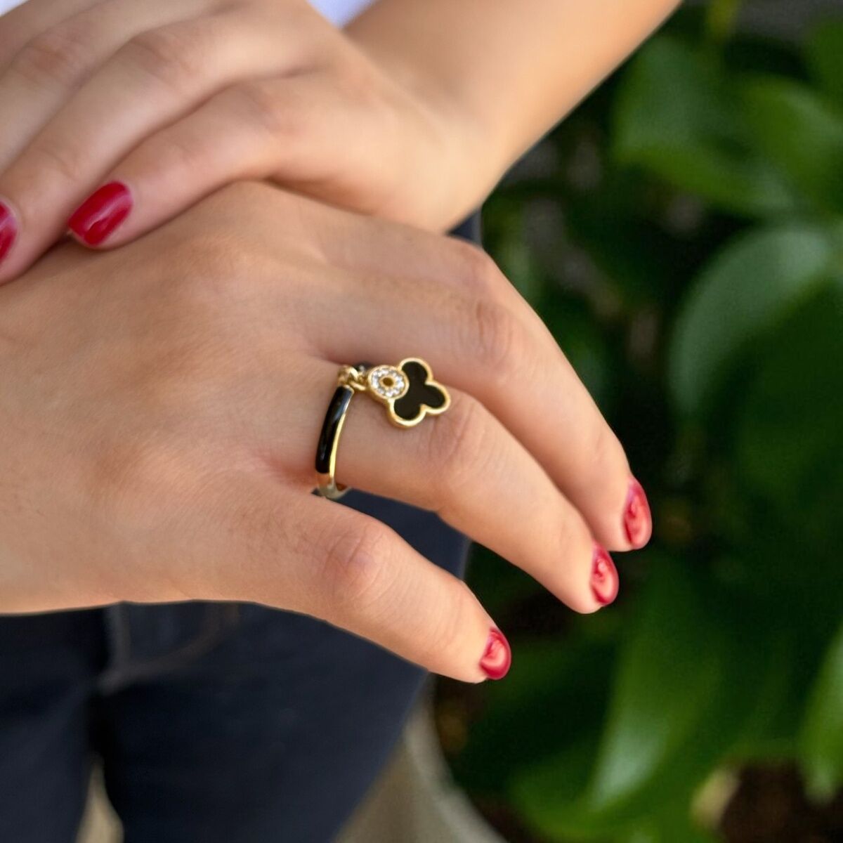 14 AYAR MİNELİ İTALYAN MODEL SALLANTISI ÇİFT TARAFLI YONCA YÜZÜK