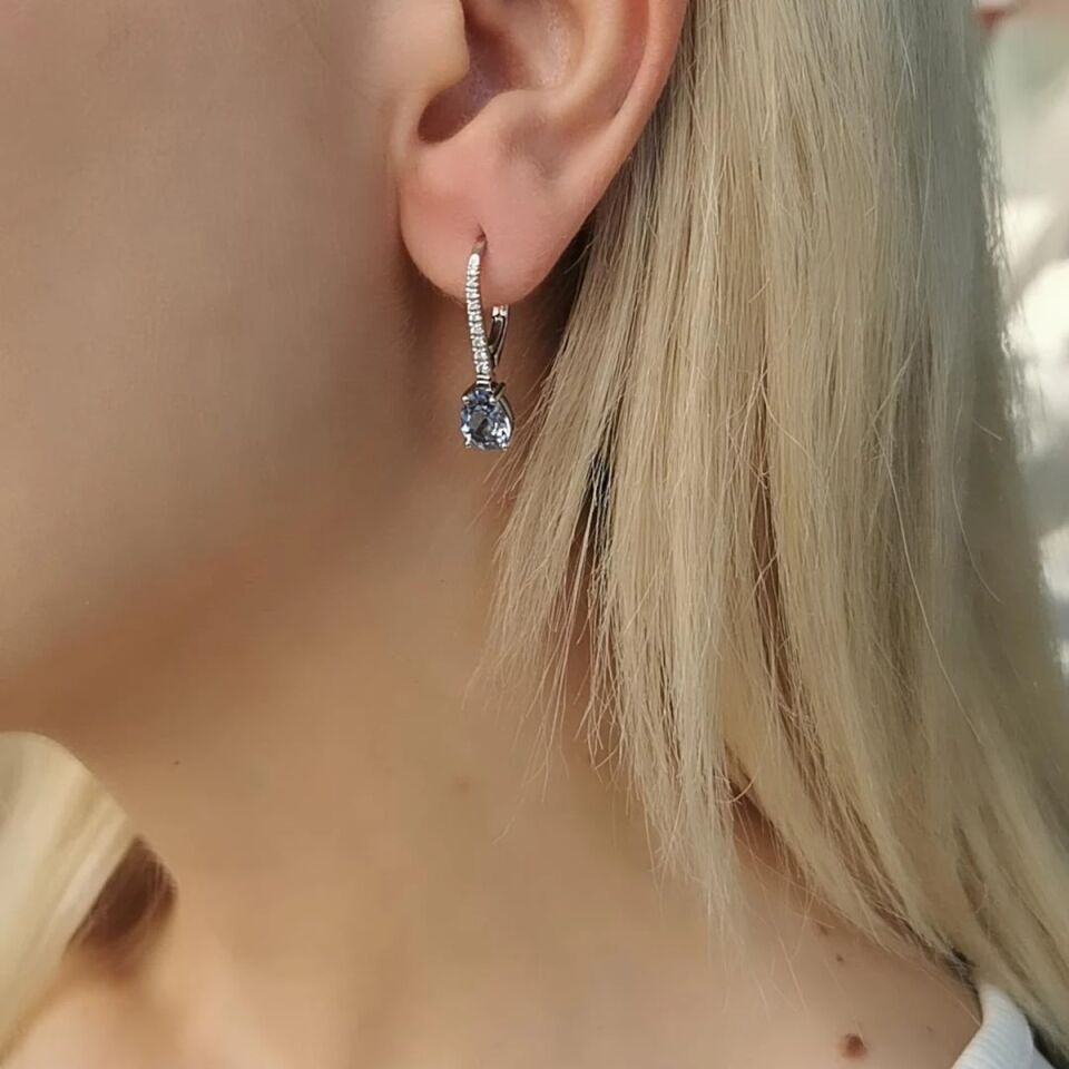 14 AYAR 2,61 CT BLUE TOPAZ VE 0,13 CT PIRLANTA TAŞLI ÖZEL TASARIM KÜPE