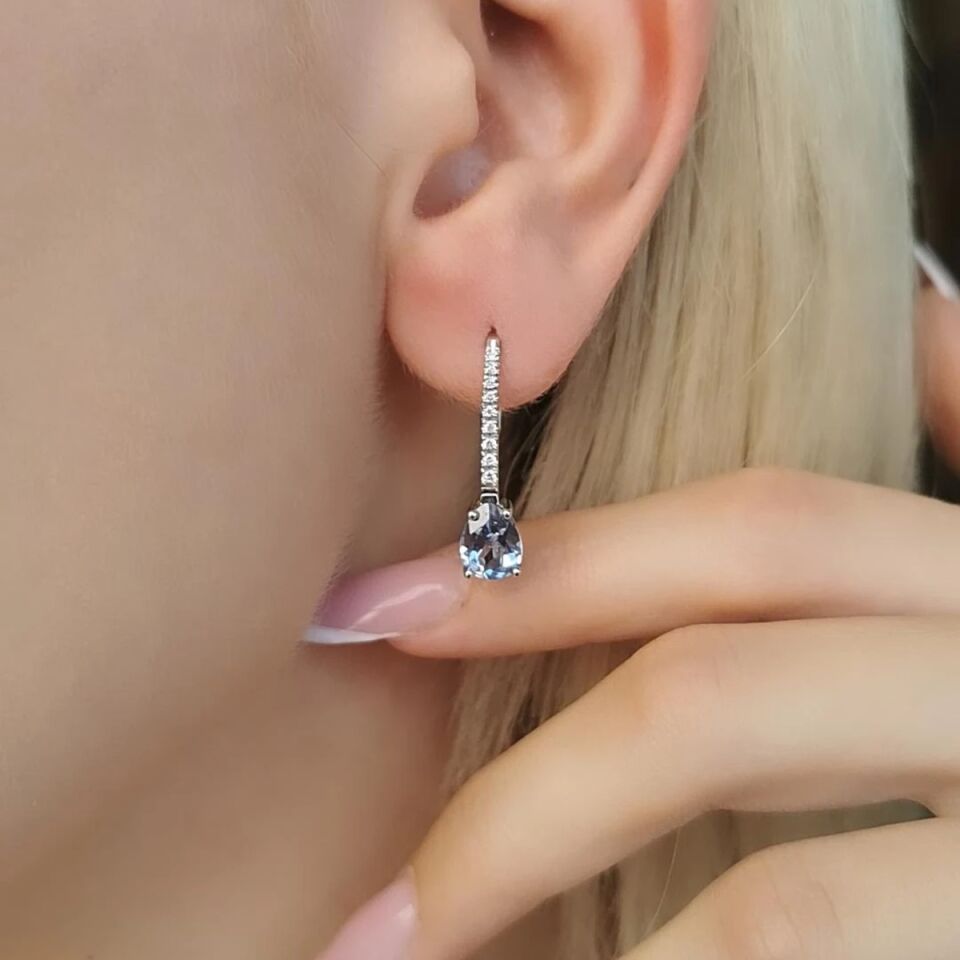 14 AYAR 2,61 CT BLUE TOPAZ VE 0,13 CT PIRLANTA TAŞLI ÖZEL TASARIM KÜPE