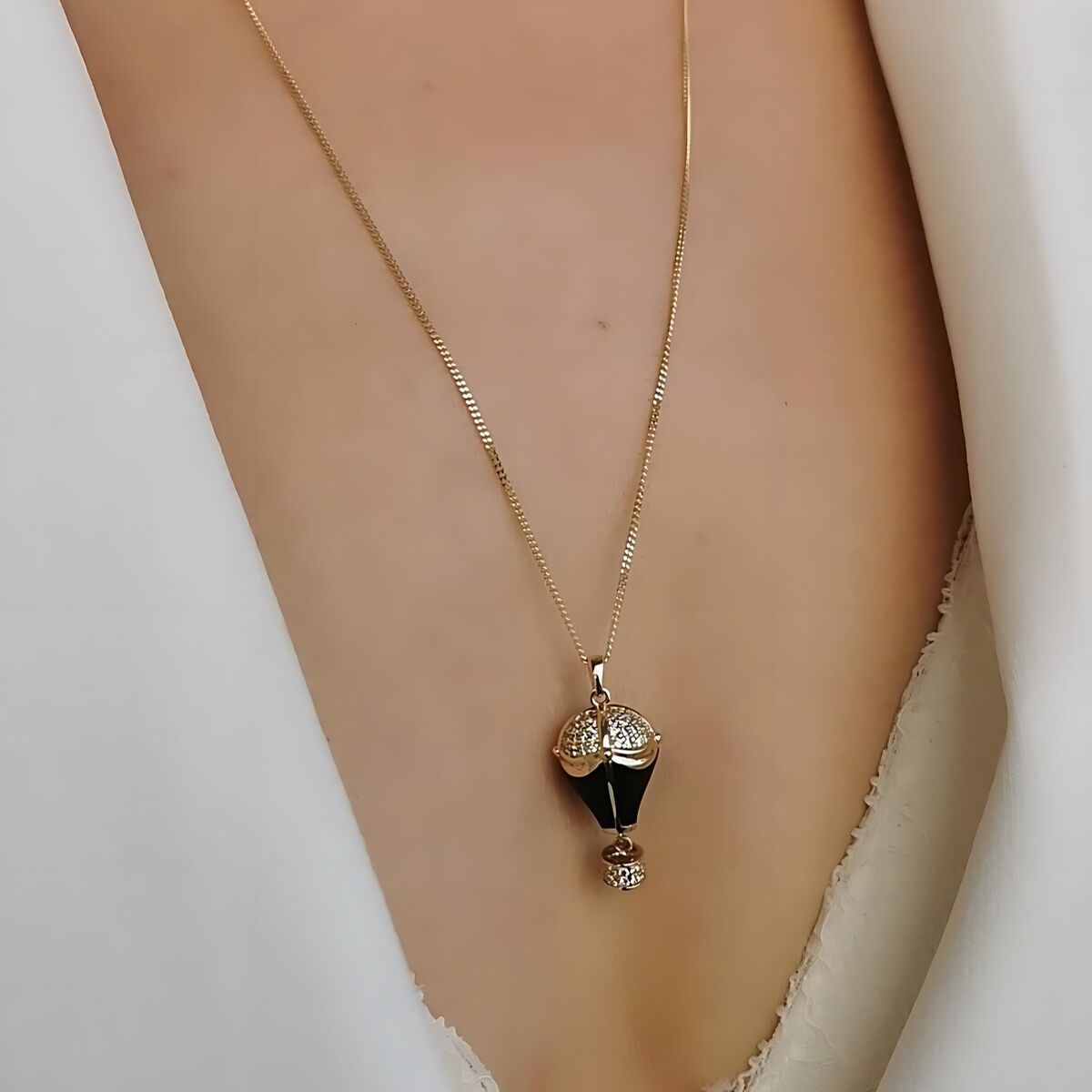 14 AYAR SİYAH MİNELİ ÖZEL TASARIM BALON MODEL ALTIN KOLYE