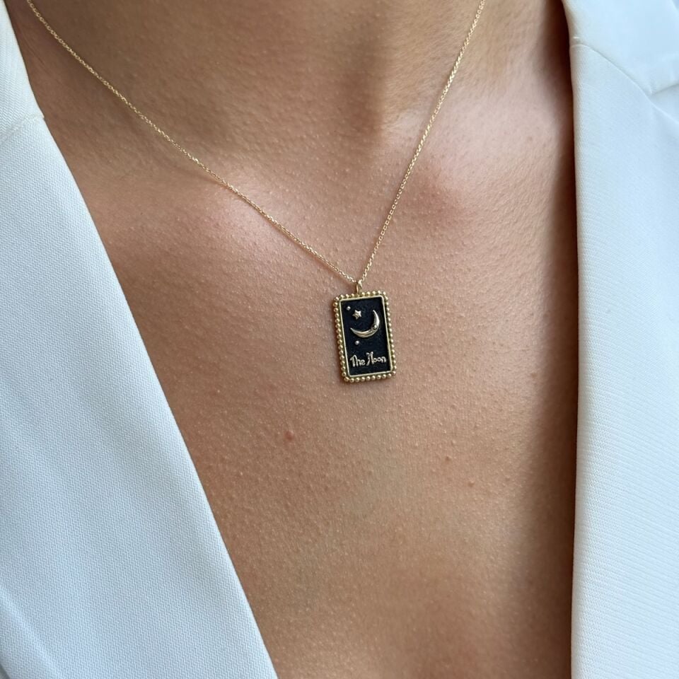 14 AYAR TAROT TASARIM AY KARTI ALTIN KOLYE