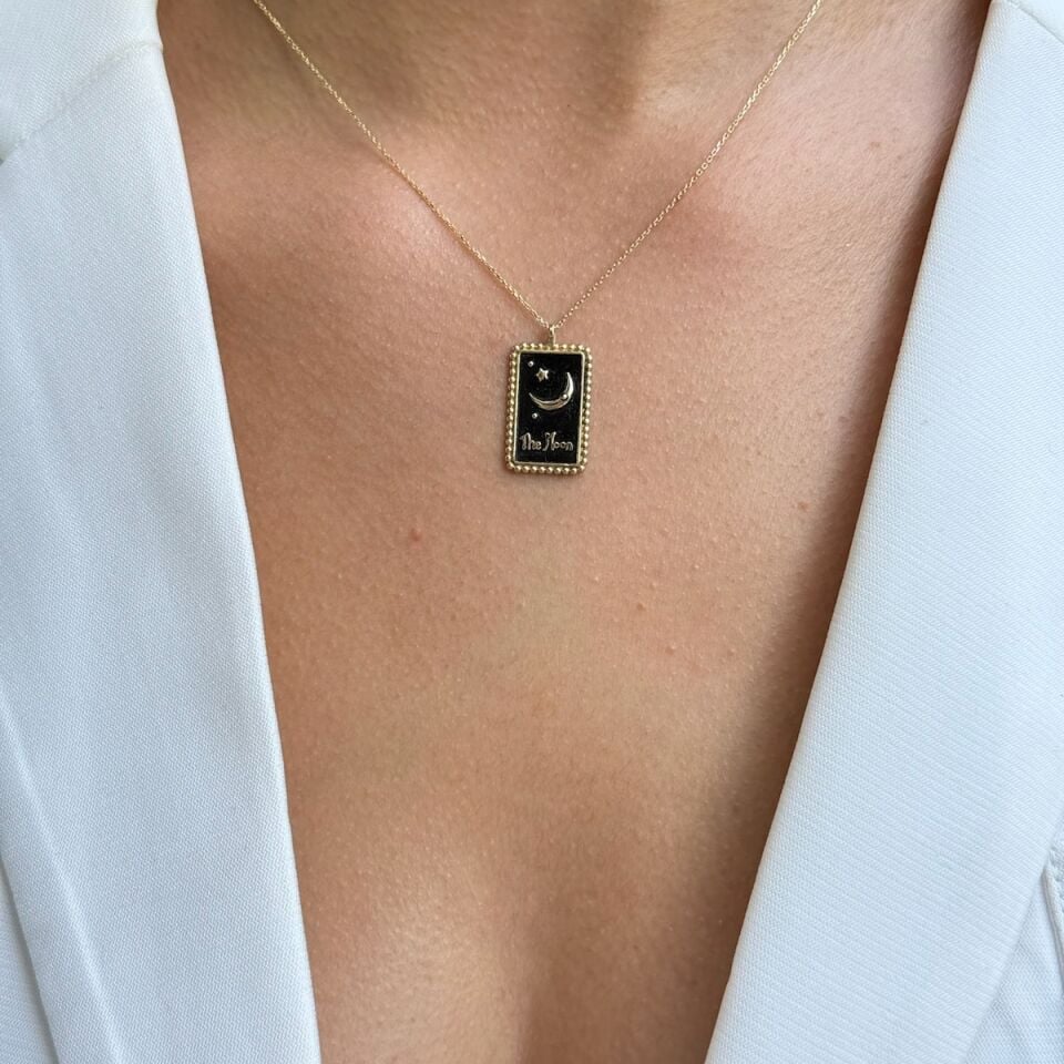 14 AYAR TAROT TASARIM AY KARTI ALTIN KOLYE