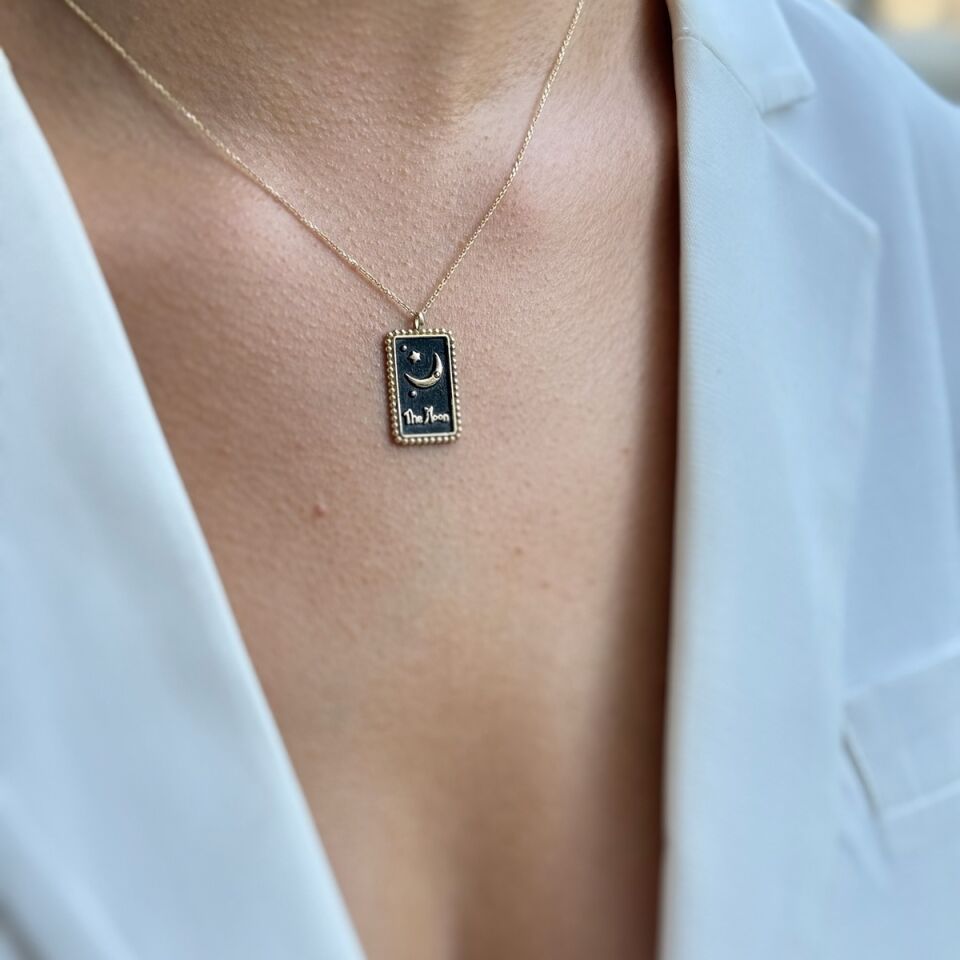 14 AYAR TAROT TASARIM AY KARTI ALTIN KOLYE