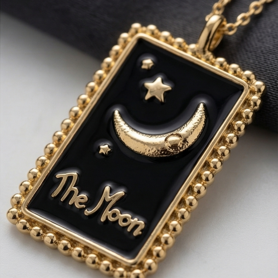14 AYAR TAROT TASARIM AY KARTI ALTIN KOLYE
