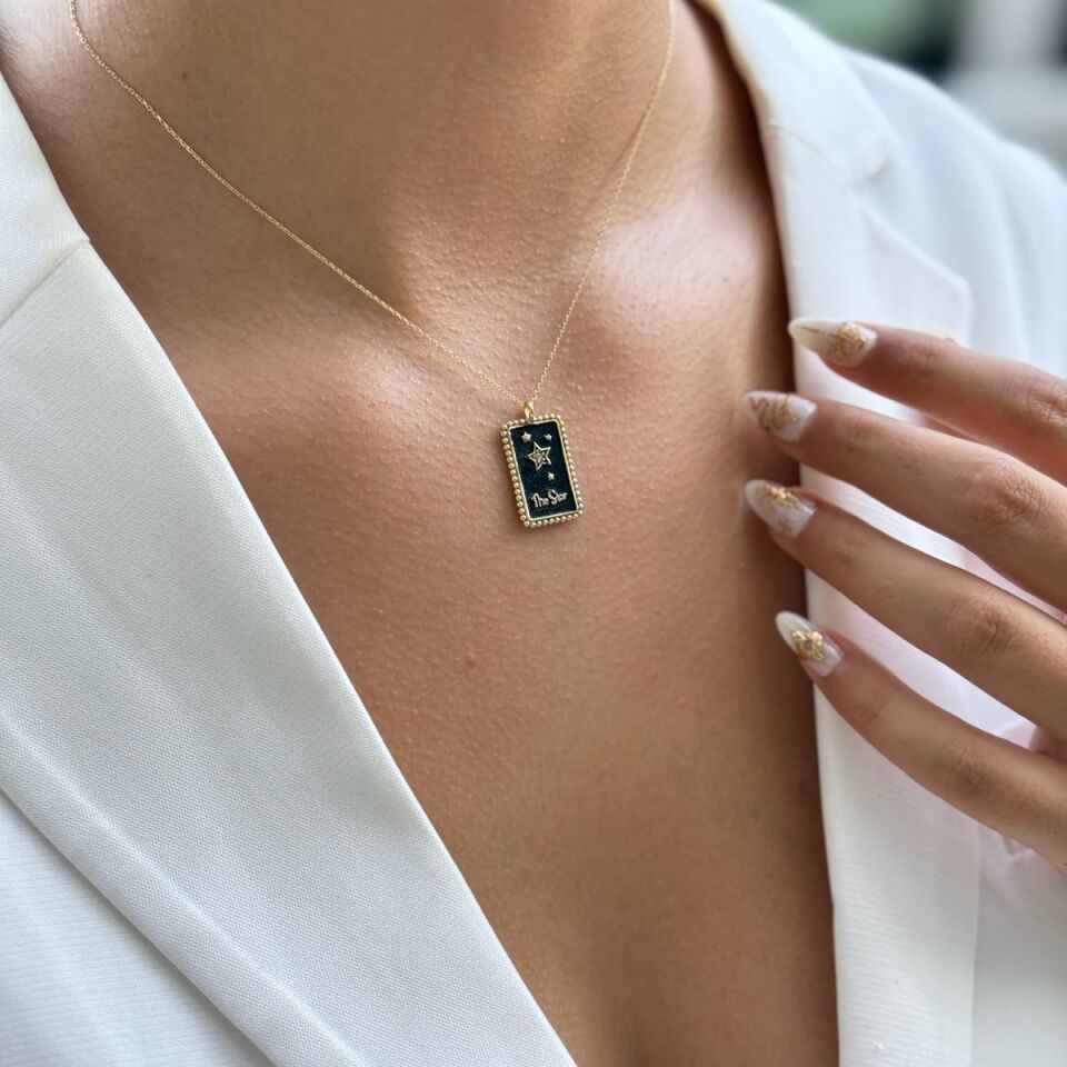 14 AYAR TAROT TASARIM YILDIZ KARTI ALTIN KOLYE