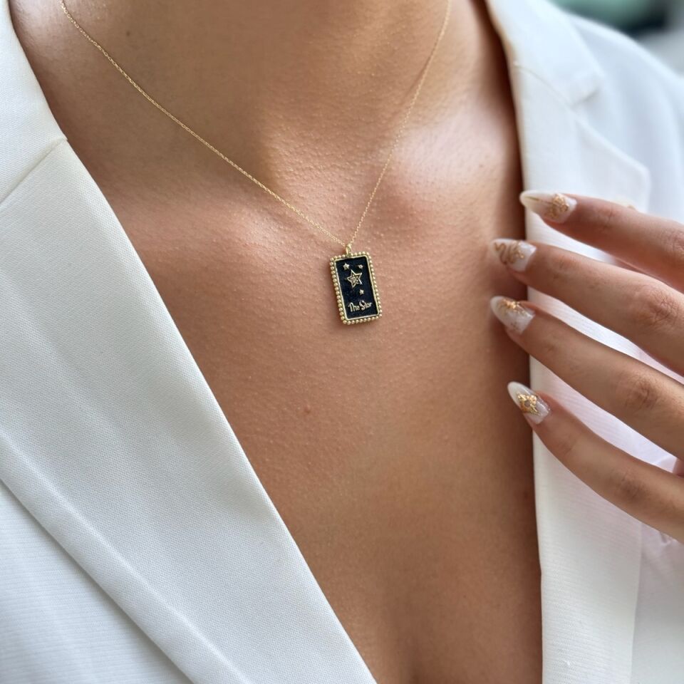 14 AYAR TAROT TASARIM YILDIZ KARTI ALTIN KOLYE