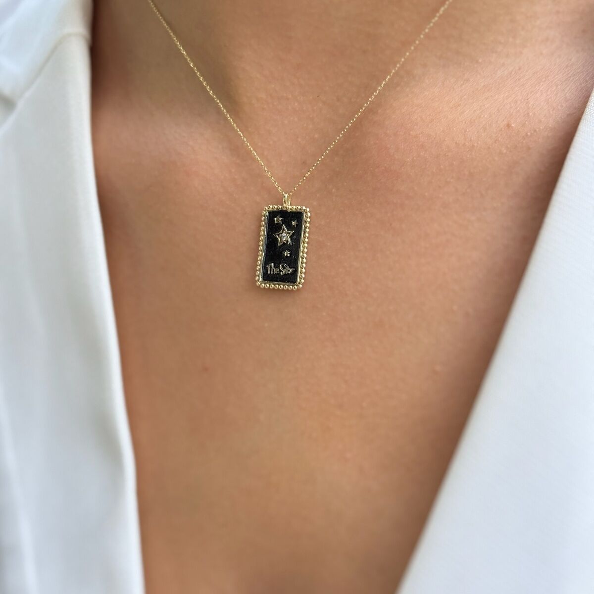 14 AYAR TAROT TASARIM YILDIZ KARTI ALTIN KOLYE