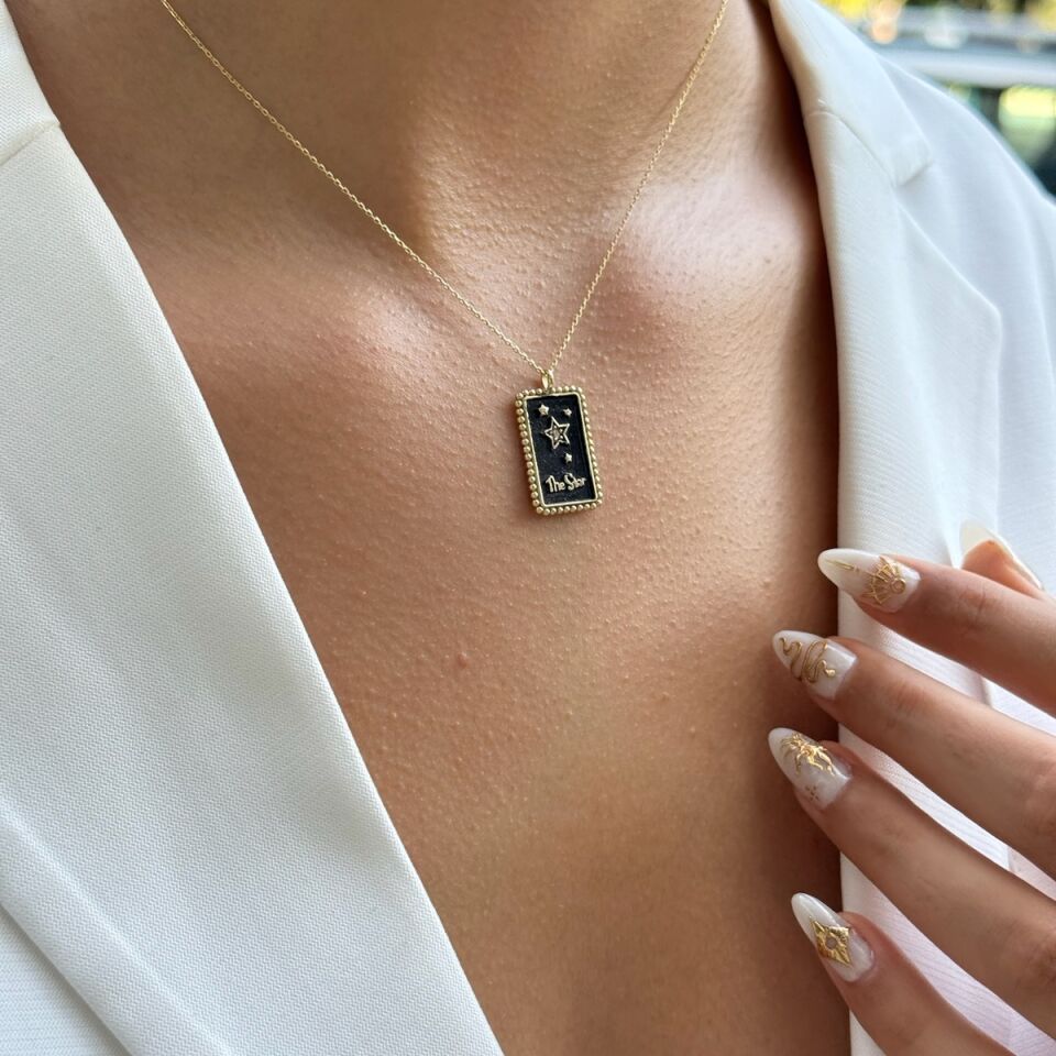 14 AYAR TAROT TASARIM YILDIZ KARTI ALTIN KOLYE