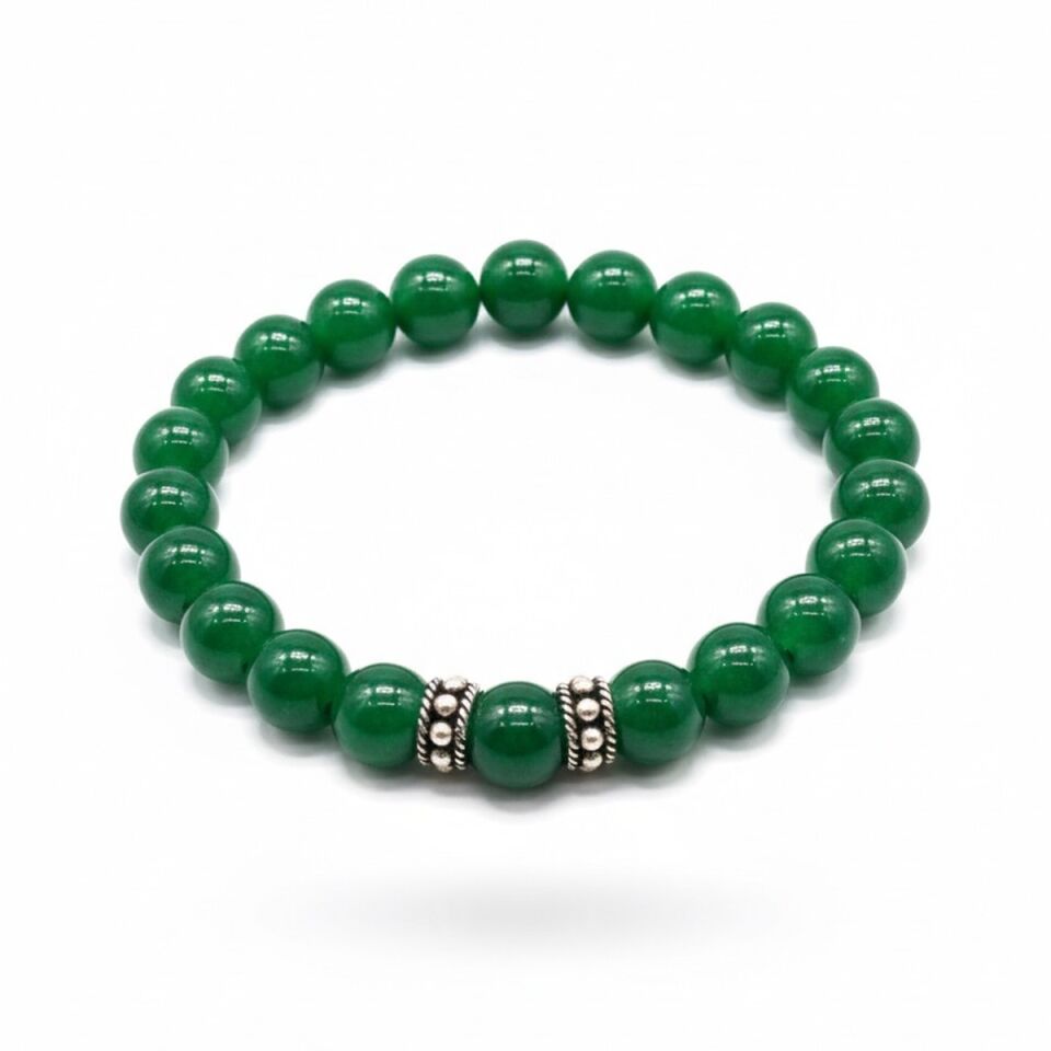 925 AYAR GÜMÜŞ OBJELİ YEŞİL AKİK TAŞLI ESNEK BİLEKLİK