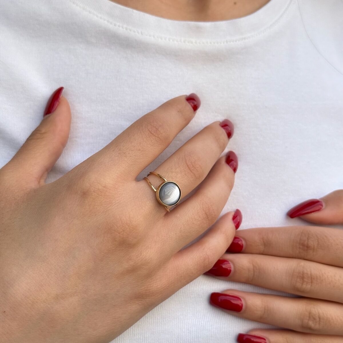 14 AYAR GRİ KEDİGÖZÜ ALTIN YÜZÜK