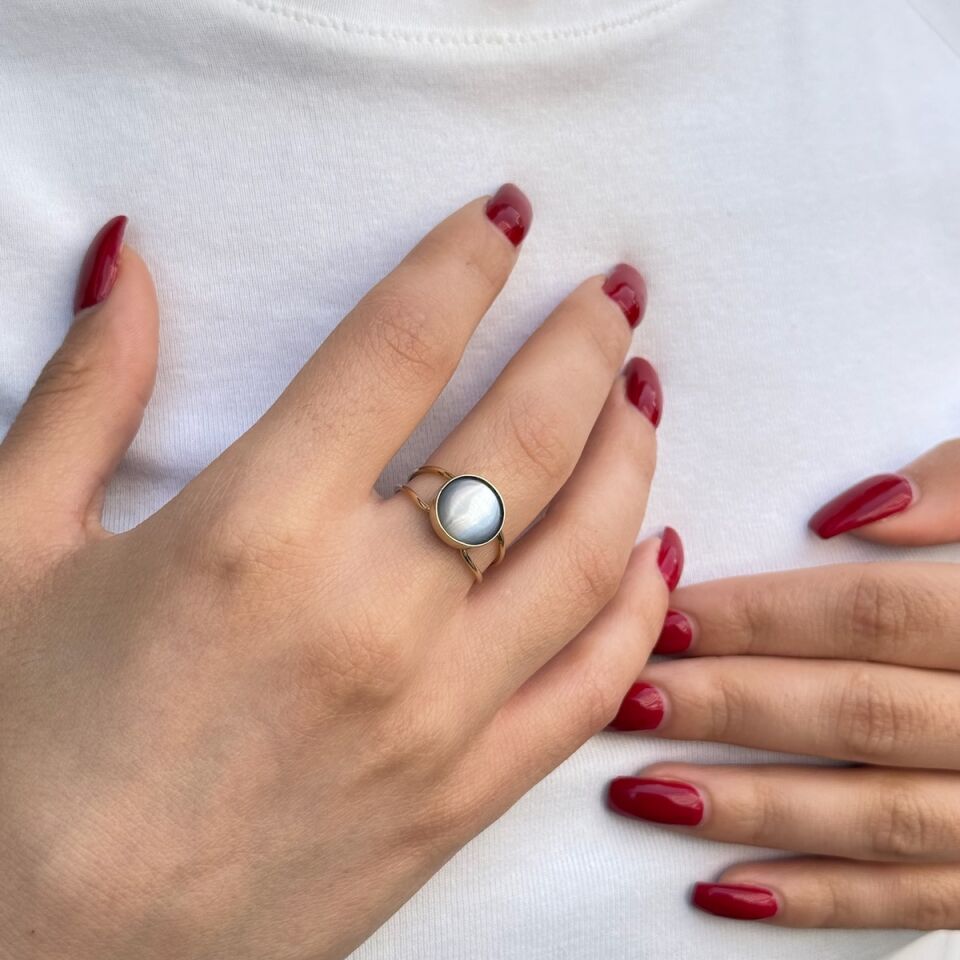 14 AYAR GRİ KEDİGÖZÜ ALTIN YÜZÜK