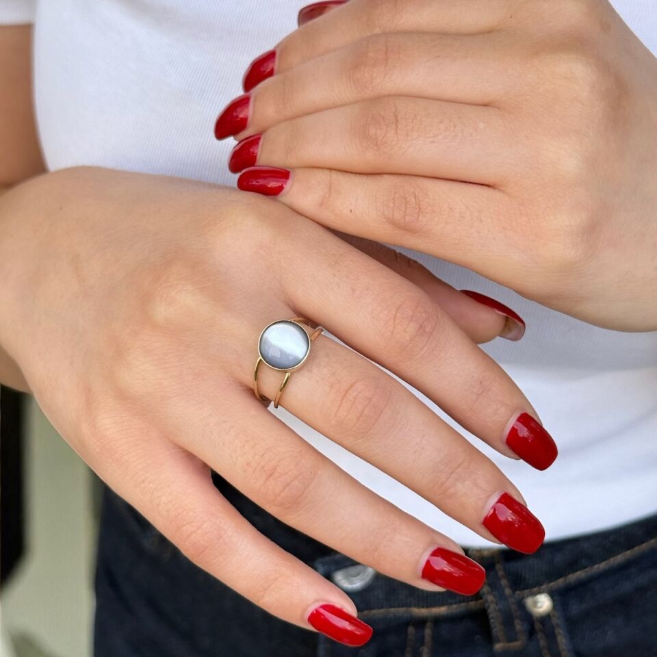 14 AYAR GRİ KEDİGÖZÜ ALTIN YÜZÜK