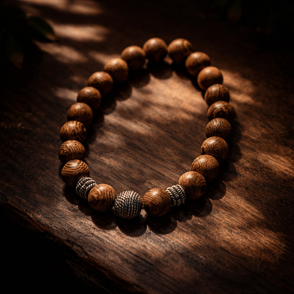 925 AYAR GÜMÜŞ OBJELİ SANDAL AĞACI TASARIM ESNEK BİLEKLİK