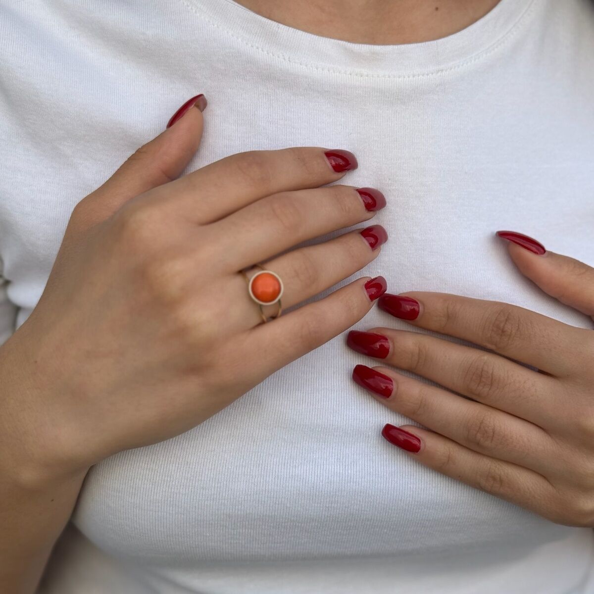 14 AYAR TURUNCU KEDİGÖZÜ TAŞLI ELİŞİ YÜZÜK