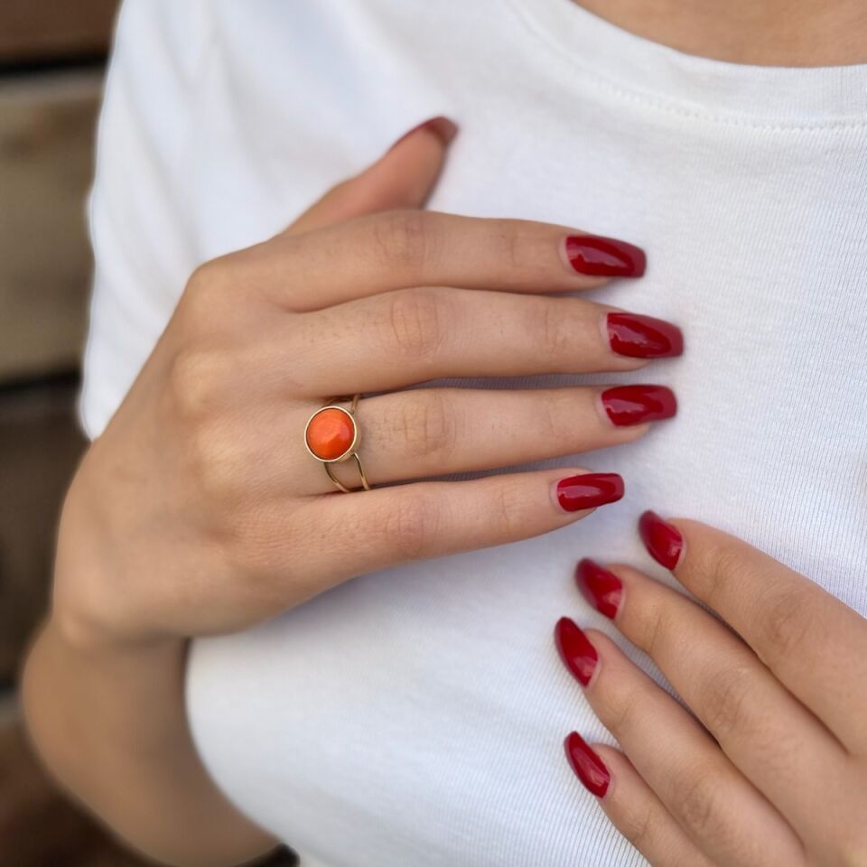 14 AYAR TURUNCU KEDİGÖZÜ TAŞLI ELİŞİ YÜZÜK