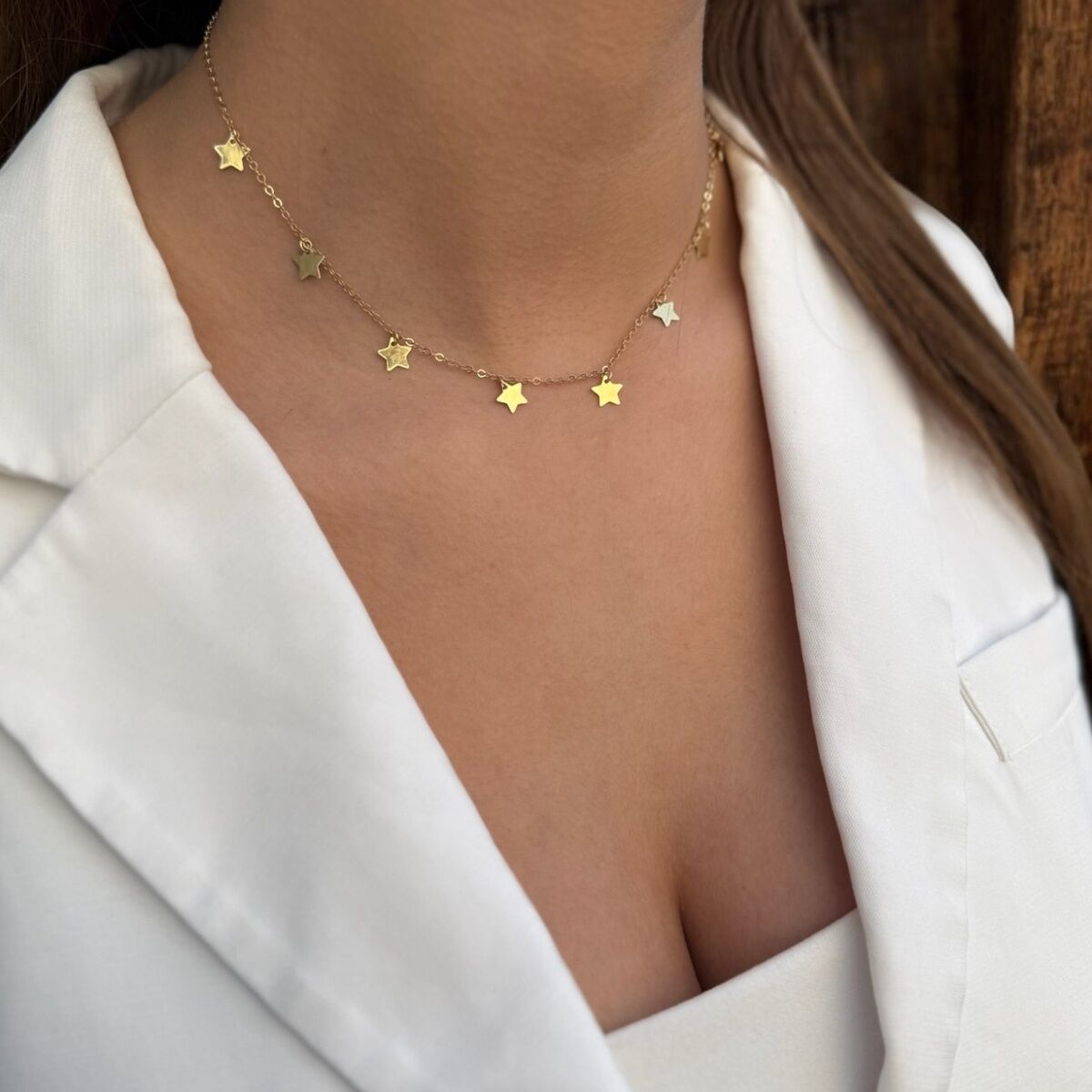 14 Ayar Yıldız Sallantılı Altın Kolye