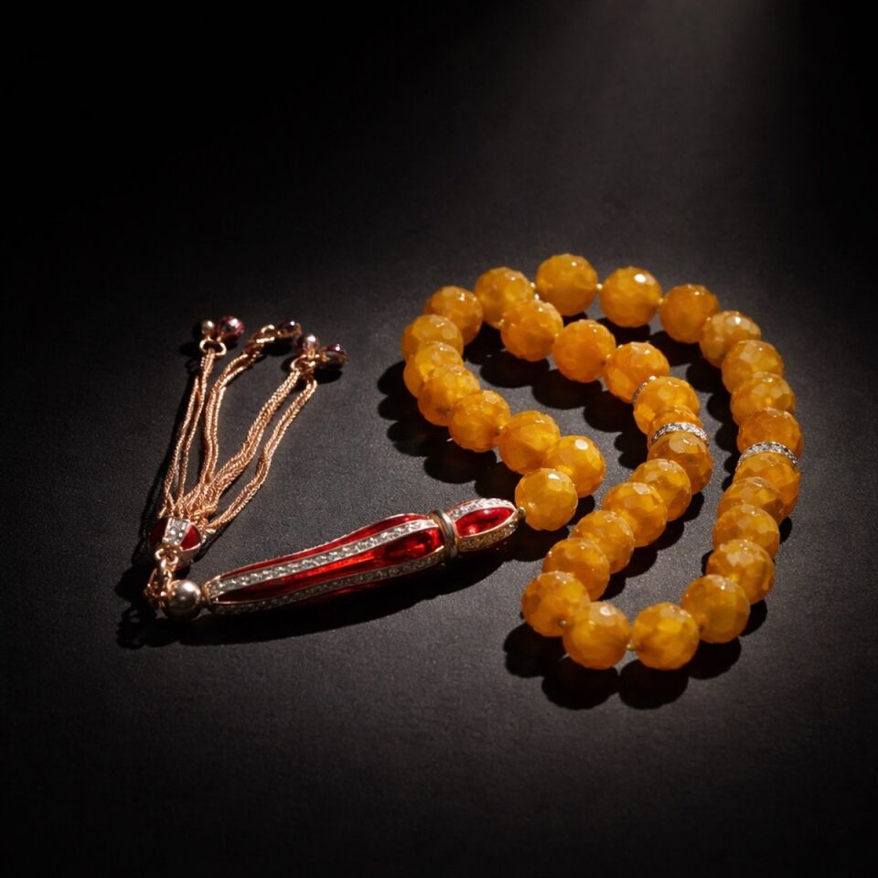 925 AYAR İTALYAN KESME AKİK TAŞLI GÜMÜŞ TESBİH