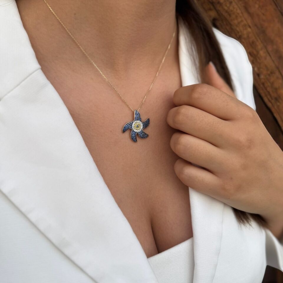 14 Ayar Denizyıldızı Nazar Boncuğu Altın Kolye