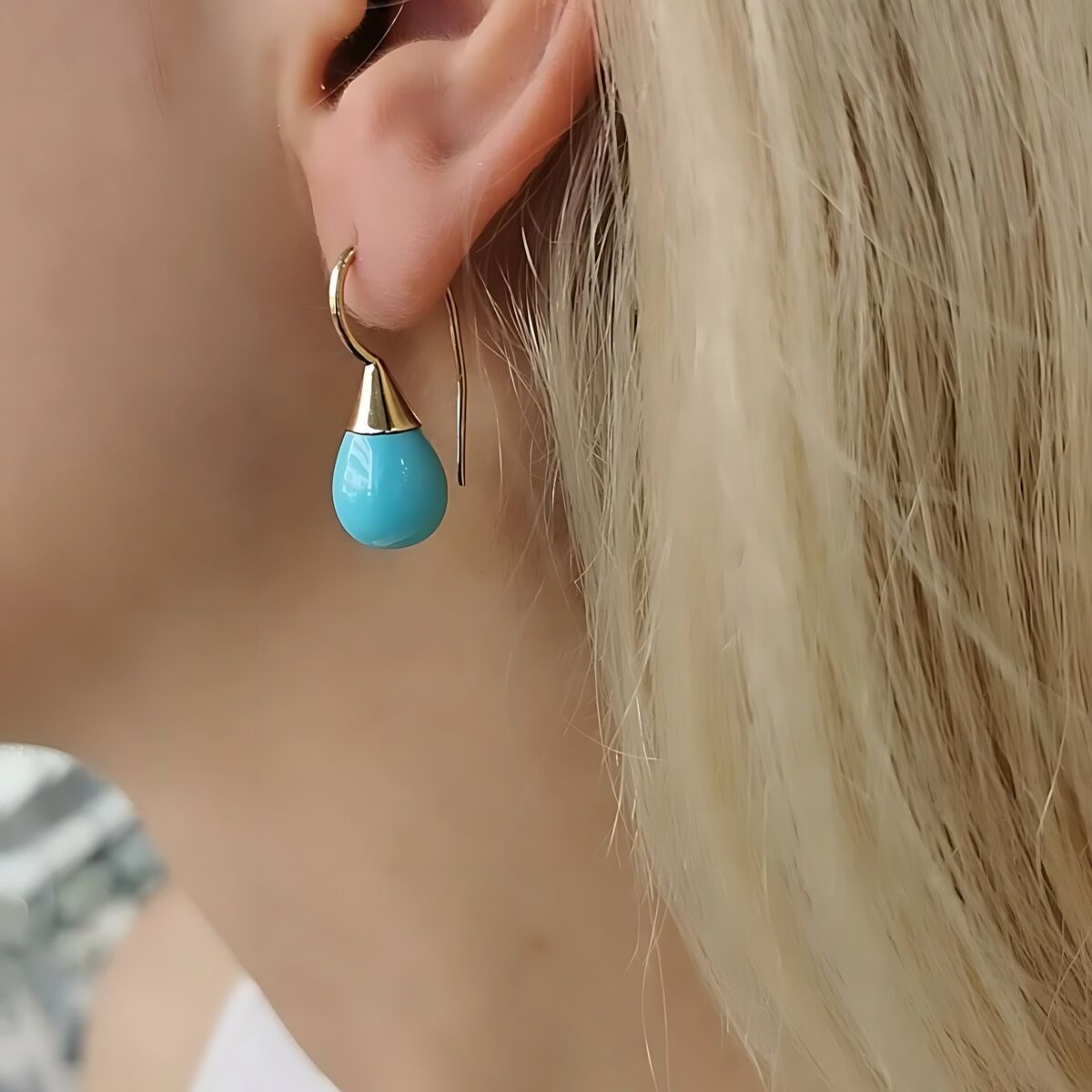 14 AYAR FİRUZE TAŞLI ÖZEL TASARIM ALTIN KÜPE