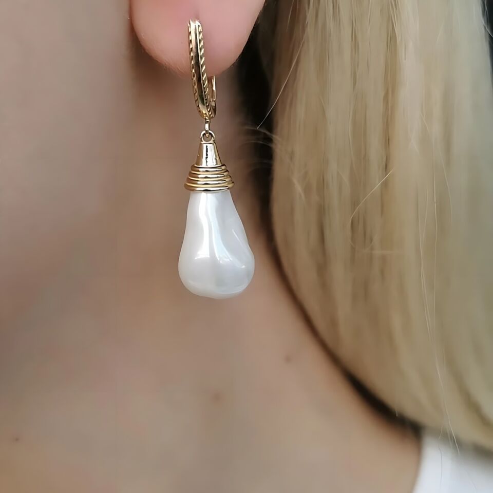 14 AYAR BAROK İNCİLİ ÖZEL TASARIM ALTIN KÜPE