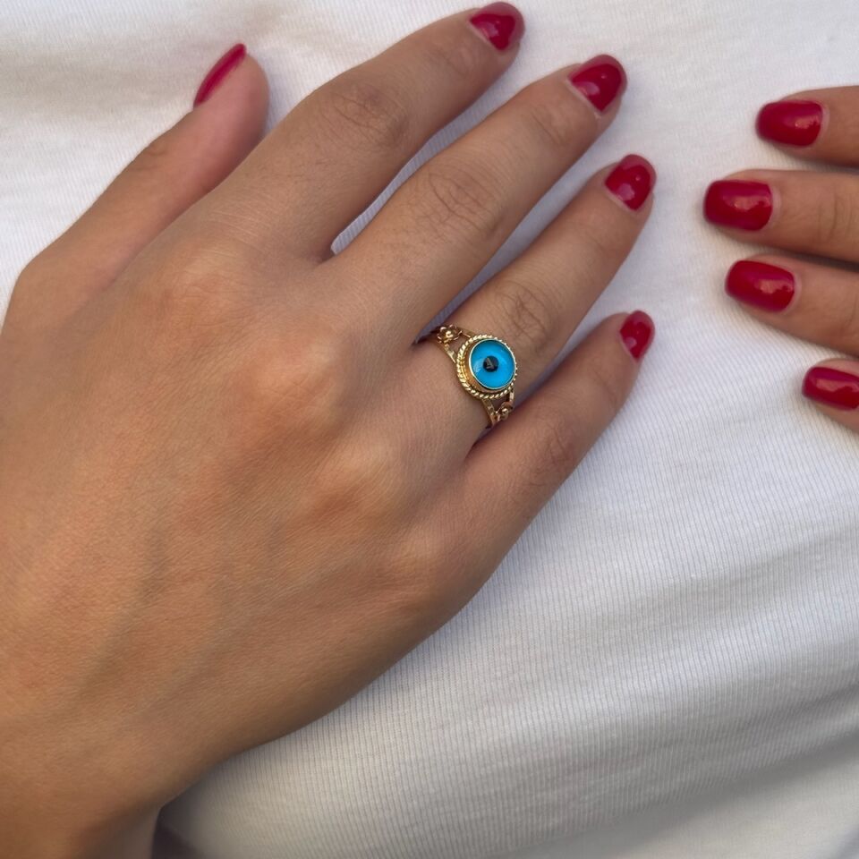 14 AYAR GÖZ NAZAR BONCUĞU ALTIN YÜZÜK