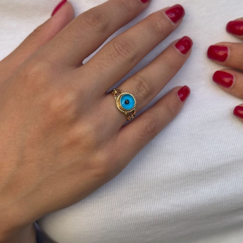 14 AYAR GÖZ NAZAR BONCUĞU ALTIN YÜZÜK