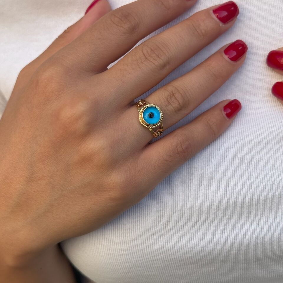 14 AYAR GÖZ NAZAR BONCUĞU ALTIN YÜZÜK