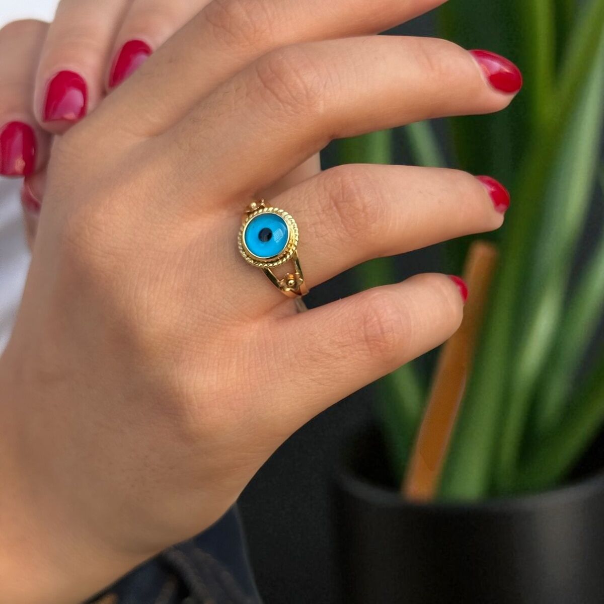 14 AYAR GÖZ NAZAR BONCUĞU ALTIN YÜZÜK