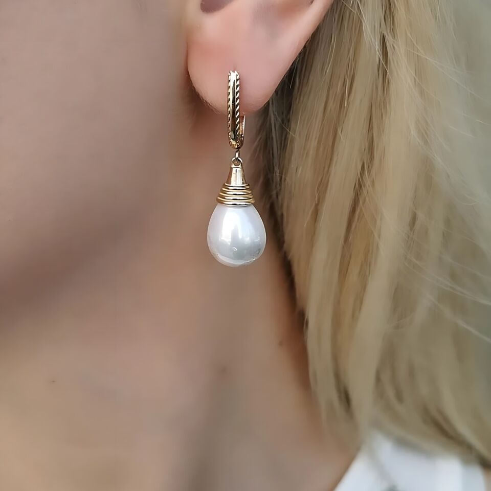 14 AYAR İNCİ ÖZEL TASARIM ALTIN KÜPE